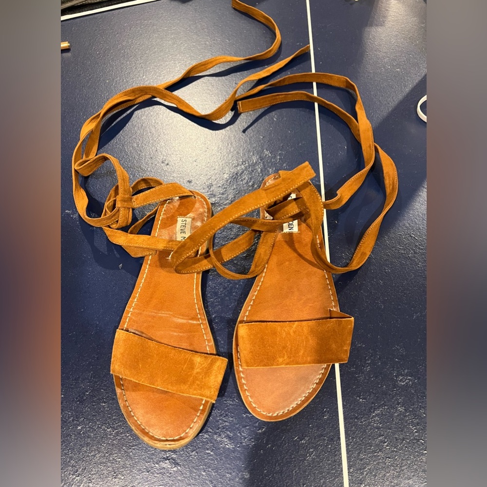 Steve Madden Brown Suede Lace Up Sandals Ankle-tie Shoes Size 8.5